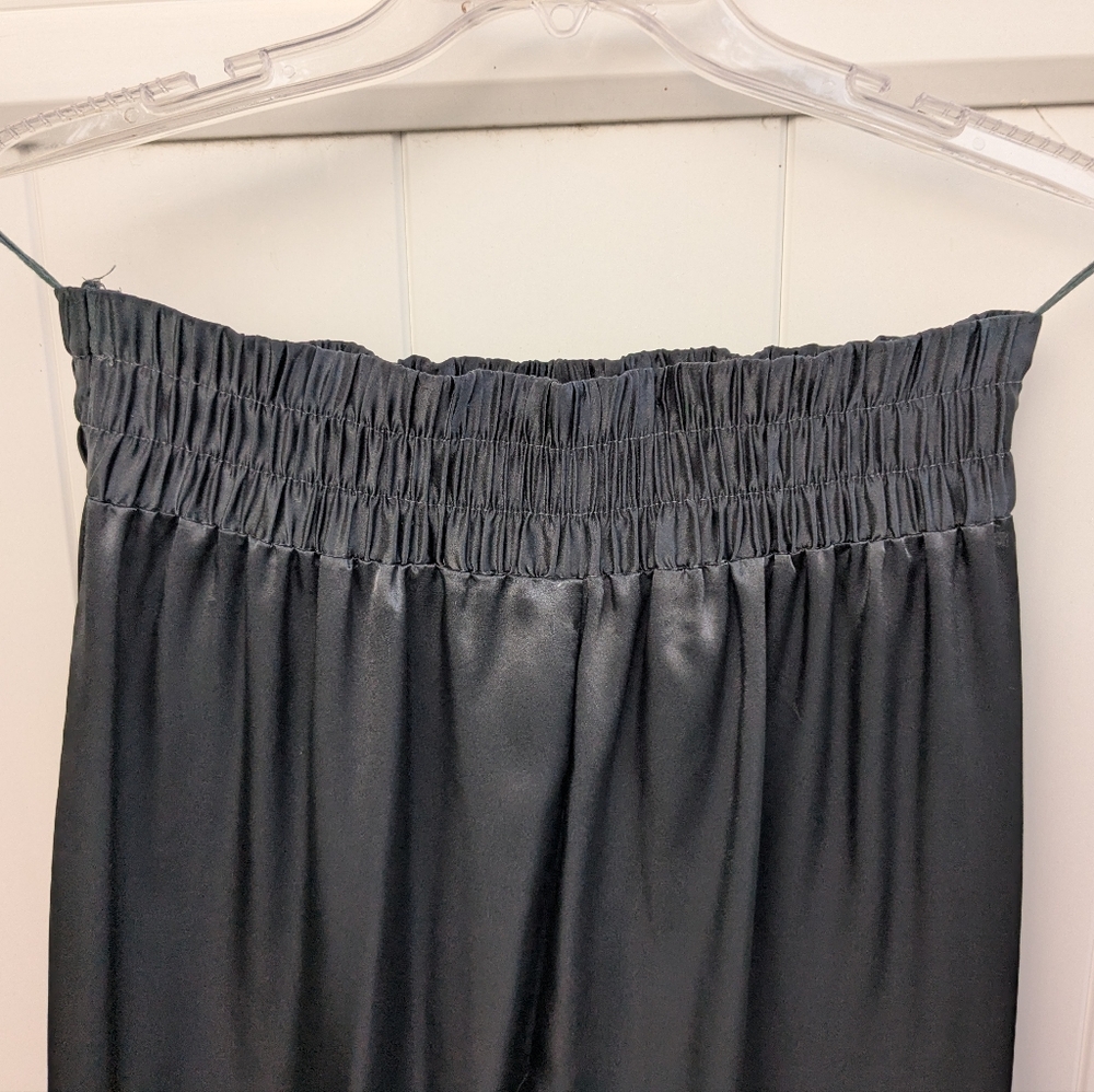 Satin High Waisted Tangents Y2K Harem Pants Size 12 Black Cinch Pull On Dressy